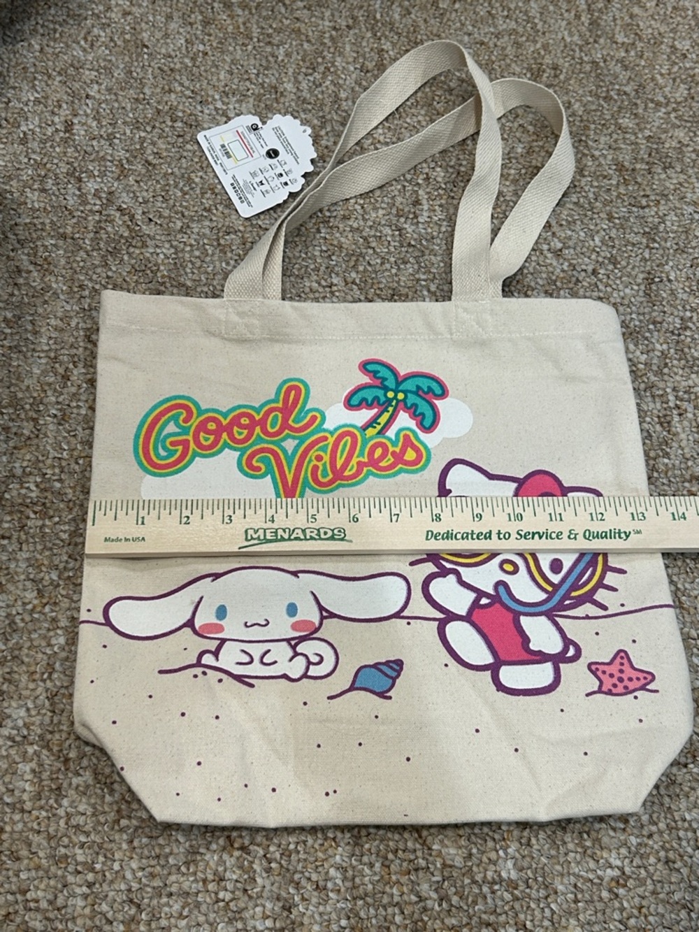 NWT Hello Kitty & Friends "Good Vibes" Canvas Tote Cinnamoroll Beach Bag Sanrio - Picture 5 of 8